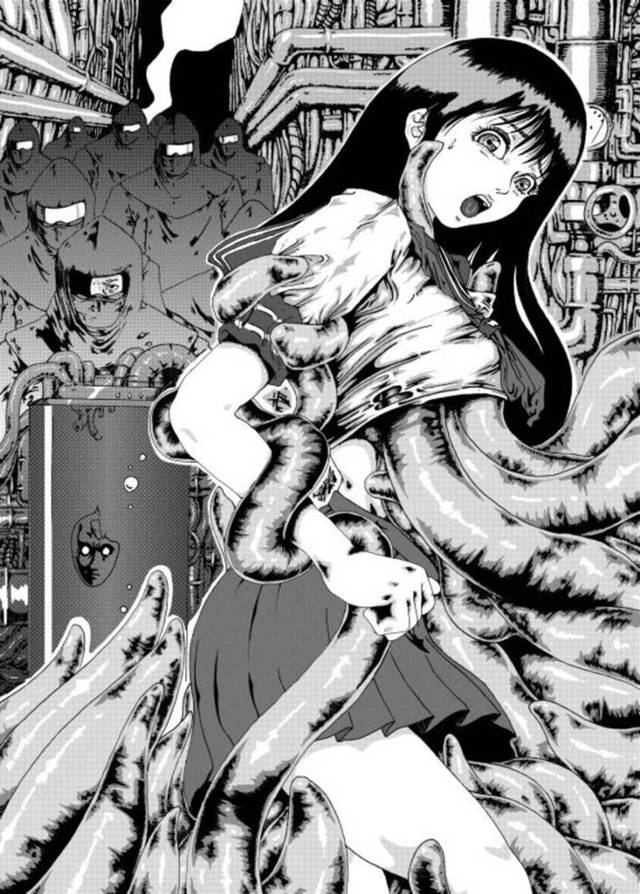 【エロ漫画】謎の研究室に拉致監禁された少女。そこでは触手の化け物から不死の仮面を作る研究をしており、彼女は触手の生贄となって陵辱を受けてしまう！穴という穴に入り込んで、心とは別に身体は正直に何度もイかされる！