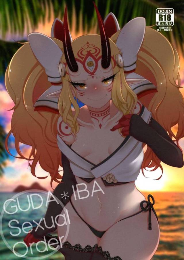 【エロ漫画】水着姿でマスターにディープキスして迫る茨木童子。彼女は勃起したチンポをオナニーしながらバキュームフェラしてご奉仕！更には華奢な身体で彼の身体に跨って騎乗位生挿入する。腹を貫きそうなデカマラにヨガりまくって大量中出しされてしまう。