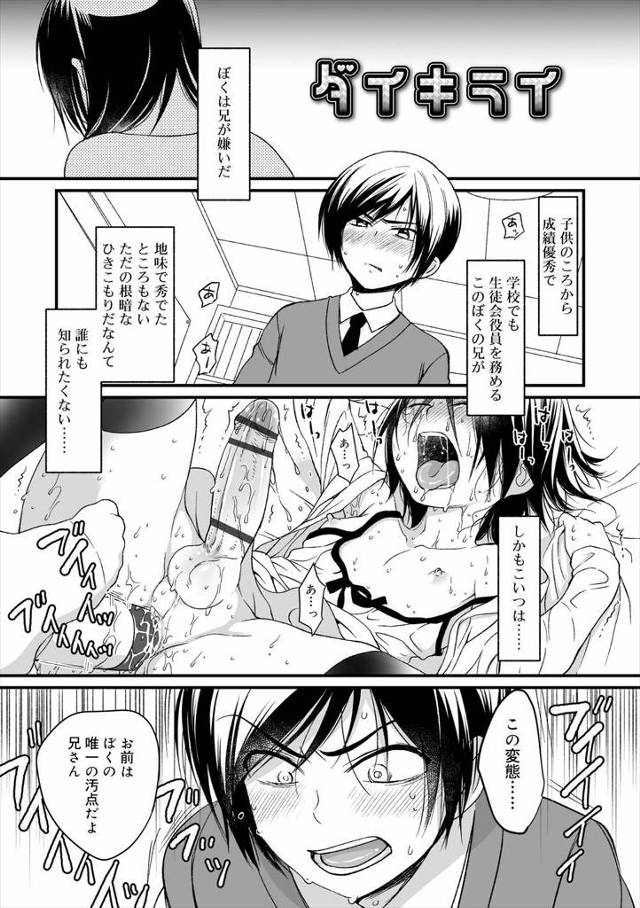 【エロ漫画】優等生の弟から女装してオナニーしている引きこもりの兄が罵られながら陵辱されるが、反撃した兄が弟に女…