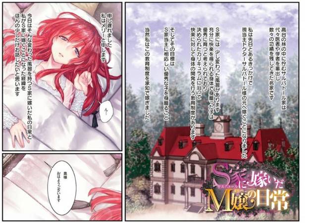 ある館に嫁いだ赤髪のお嬢様…彼女は館の習慣を受け入れて朝から手マンマッサージされたり、乗馬の際にディルドを挿入させられたり、緊縛プレイされたりと一日中エッチな事をされる。【露々々木もげら:S家に嫁いだM嬢の日常】