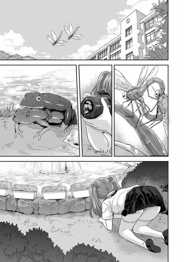【エロ漫画】様々な生き物の交尾を研究するツインテJKとお互いの性器を観察し合い野外交尾をしながらハメ撮り撮影！