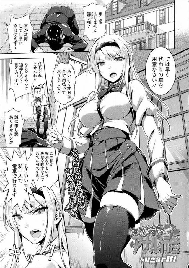 お尻のプリティなお嬢様が電車に乗るも庶民のオジリーマンに菊にイチモツ詰められるｗｗｗｗしかもクセになって電車っ子になるとかｗｗｗ【エロ漫画】