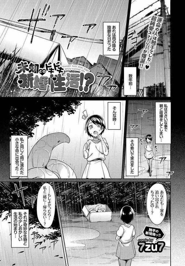 【エロ漫画】幼い頃に拾った奇妙な生物と同居するお姉さんがエロ番組に触発され発情した彼に三穴全てを触手で犯される！