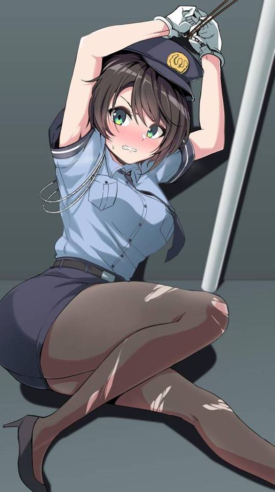 【エロ漫画】手錠で拘束された婦警スバルがシャツや黒タイツを引きちぎられて中出しレイプされるフルカラーCG！【バ…