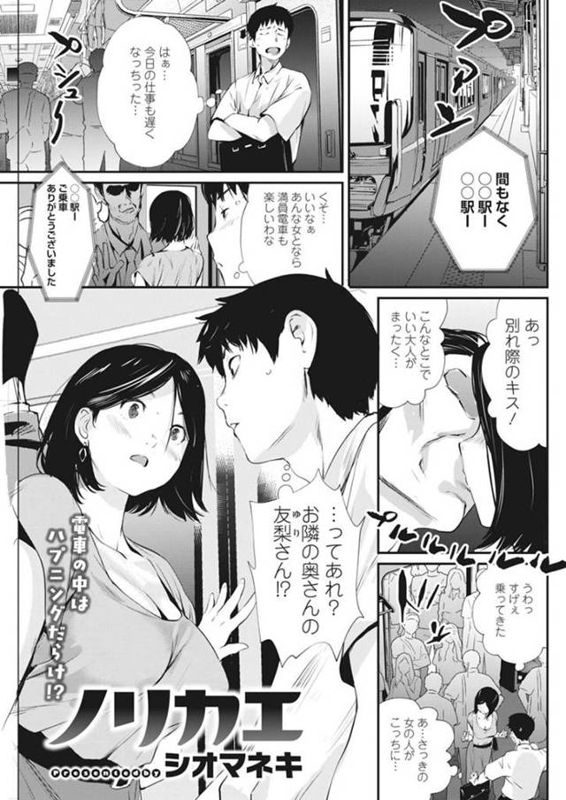 偶然に電車でセックスしちゃうムッツリスケベな人妻…キスしたりしてド変態なトロ顔の中出しセックスで寝取られちゃう！【ノリカエ：シオマネキ】