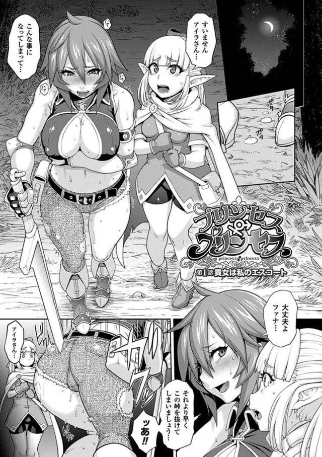 【エロ漫画】エルフの願いで危険な夜道を護衛するも山賊に捕まってしまい絶体絶命の女戦士は、屈辱乱交レイプで快楽堕ちする！【Jun/プリンセス・プリンセス 第1話貴女は私のエスコート】