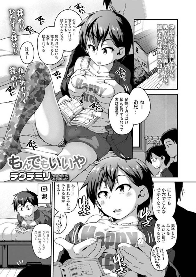 【エロ漫画】友達の痴漢話で兄から痴漢対策としておっぱい揉みされるも何も言わないちょいブス巨乳妹は、兄妹相姦セックスで中出しされてセックス中毒者になる！【チグチミリ/もんでもいいや】