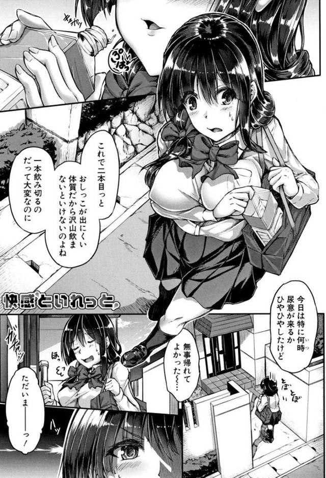 【エロ漫画】突然の尿意で自宅のトイレに駆け込む巨乳妹JK…鍵をかけずに入っていた兄の前でお漏らししてしまう【双葉八重/快感といれっと】
