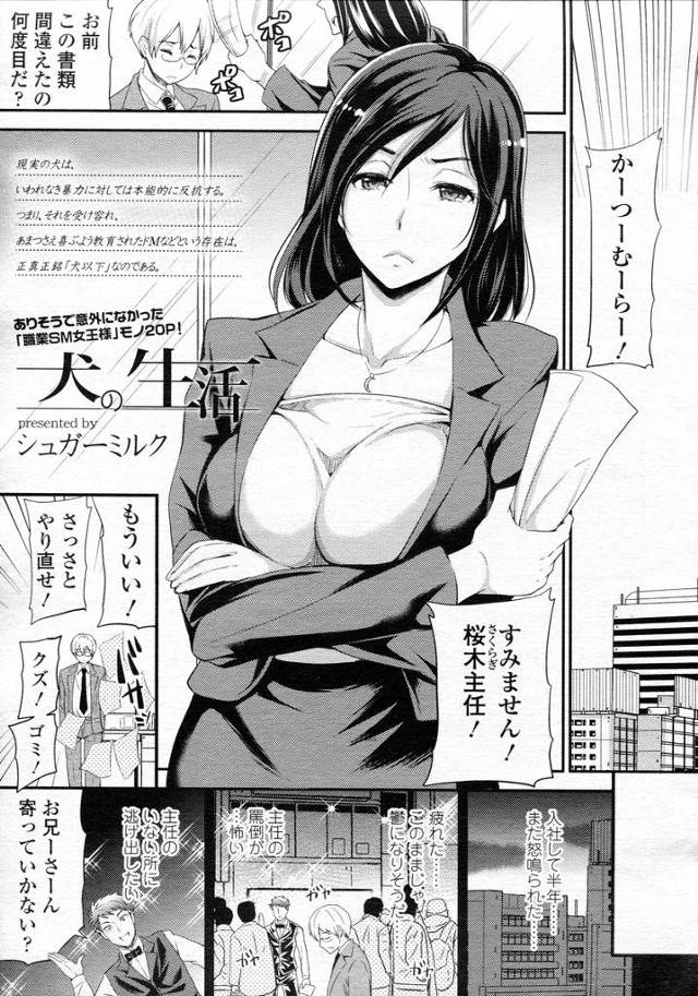 【エロ漫画】いつも巨乳上司に怒られてばかりの男がSM風俗に行ったら巨乳上司がいて有無も言わさず拘束されて仕事中…