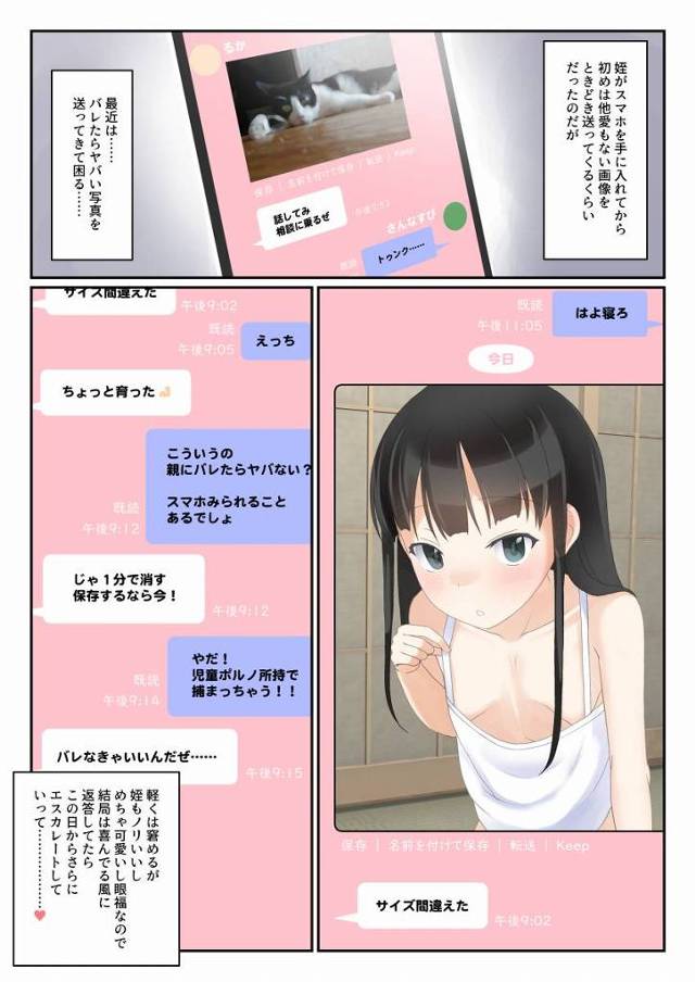 【ロリ同人】絶対やっちゃダメな自撮りを何度も何度も送って来やがって…っ！！♥♥姪の可愛い小学生まんこ見せつけてきやがって…っ！！♥♥♥「姪っ子に教育セックス/エッチな自撮りを送ってくるちっぱいＪＳ」